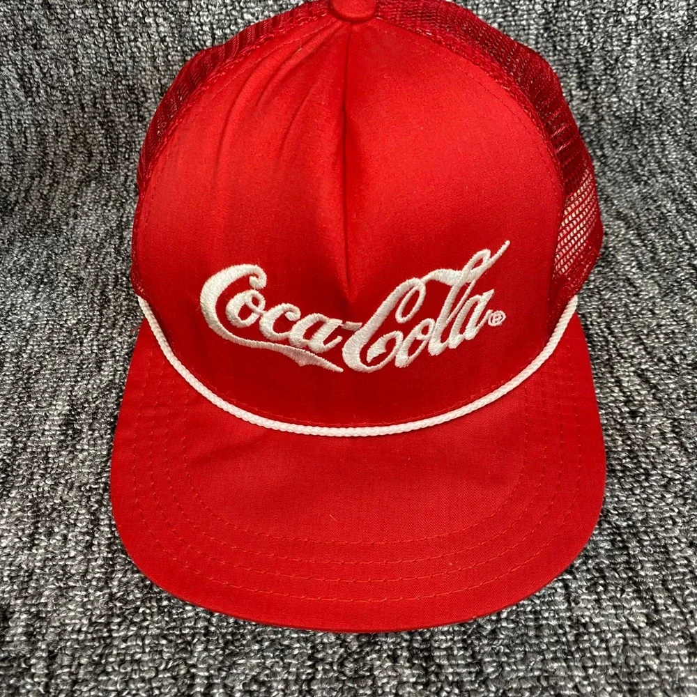 Vintage Coca Cola Trucker Hat Red Rope Mesh Snapback Cap Script Made In USA